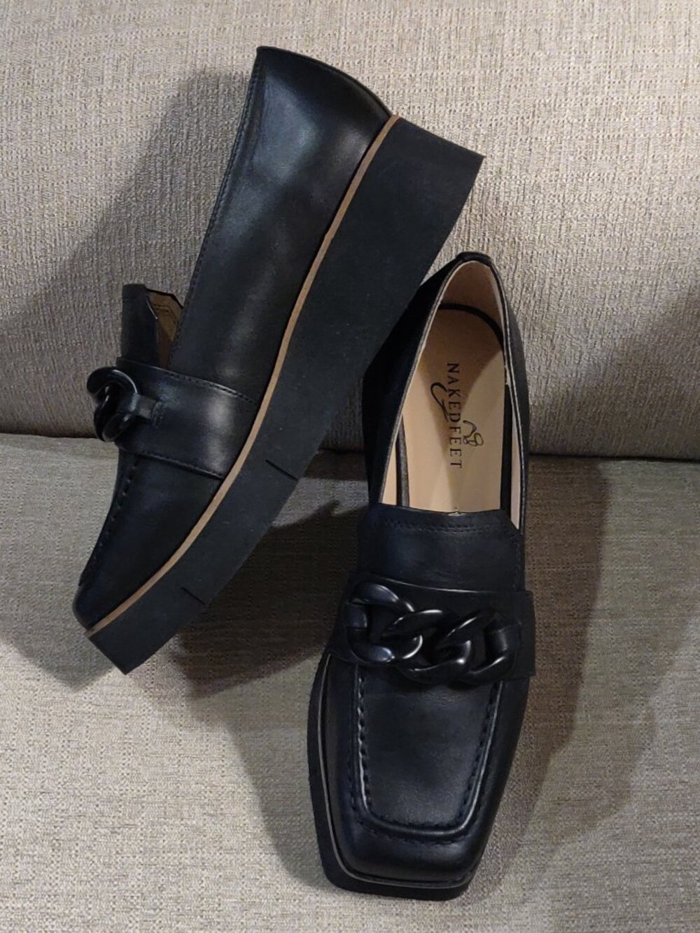 Naked Feet Privy Leather Platform Loafer In Black SIZE US 8